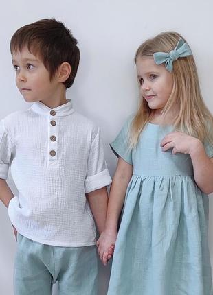 Муслиновая рубашка для мальчика. рубашка детская. одежда на рчок.