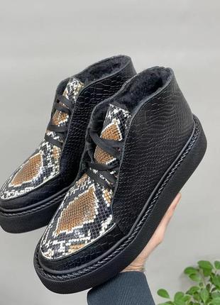 Екслюзивні черевики високі лофери з натуральної італійської шкіри та замші жіночі8 фото