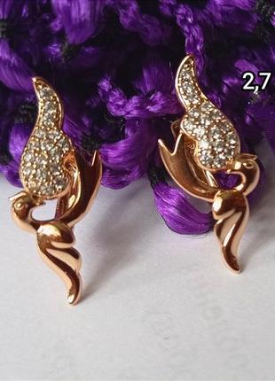 Сережки, серьги, медзолото, пташка