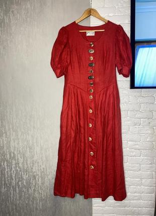 Вінтажне лляне плаття  довге льон максі  рукав ліхтарик в етно бохо баварський стиль perry feelings, m 38р3 фото