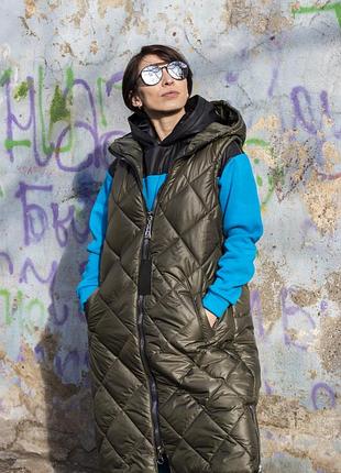 Суперская подовжена стьобана жилетка/дутик/пуховик! s-m