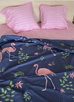 Комплект качественного постельного белья с фламинго бязь голд
