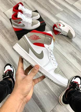 Кросівки nike air jordan 1 white-red1 фото