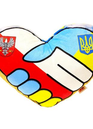 Подушка патріотична м`яка серце, сувенир україна-польща, 33*22см