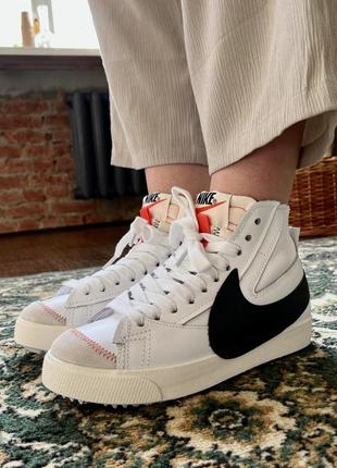 Нереальные женские унисекс высокие кроссовки nike blazer mid 77 jumbo white/black белые с чёрным