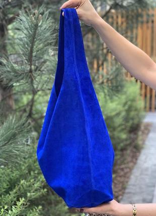 Замшева сумка хобо monica, італія, колір електрик4 фото
