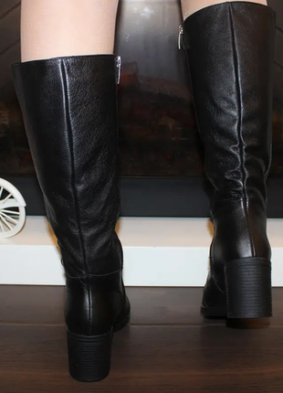 Сапоги женские зимние черные на каблуке натуральная кожа с2357 фото
