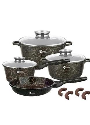 Набір кастрюль з гранітним антипригарним покриттям, мраморні highen kitchen 11 предметів, коричневі нові в упаковці