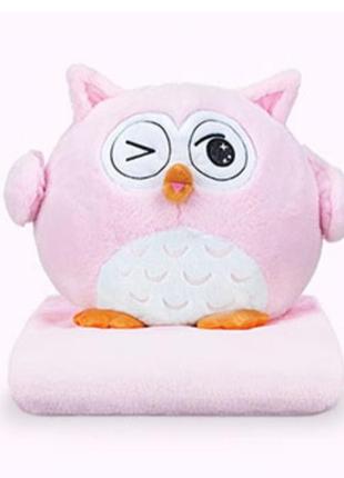 3 в 1: подушка, плед, іграшка емоційне совенятко розбишака