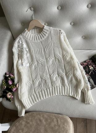 Молочный свитер с блестками6 фото