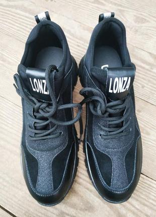 Черные женские кожаные кроссовки lonza, натуральная кожа, замша5 фото