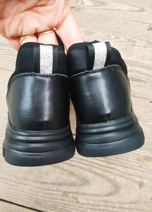 Черные женские кожаные кроссовки lonza, натуральная кожа, замша6 фото