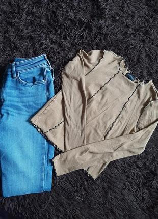 Джинси+ водолазка в рубчик