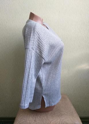 Свитшот. пуловер. лонгслив в рубчик. теплая футболка. тонкий свитер. серый меланж.3 фото