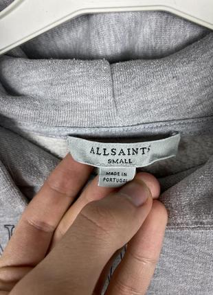 Allsaints кофта худі сіре logo лого з капюшоном оверсайз базове кроп cos uq толстовка7 фото
