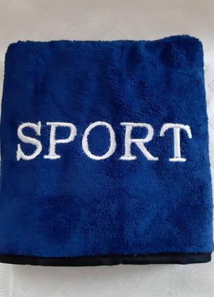 Полотенца (рушники) для рук, кухня, лицо 35*75 микрофибра махра синий "спорт"