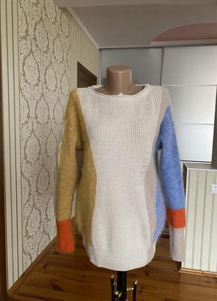 Неймовірно красивий комбінований джемпер світер мохер шерсть