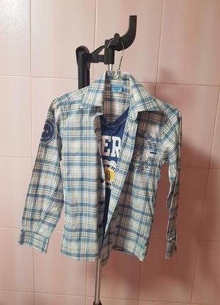 Сорочка рубашка літня синьо біла клітинка 140 kids fashion