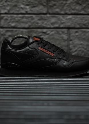 Мужские кожаные кроссовки reebok classic leather black1 фото