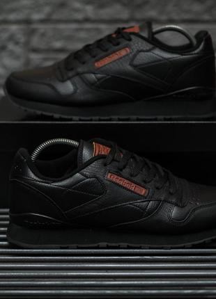 Мужские кожаные кроссовки reebok classic leather black3 фото