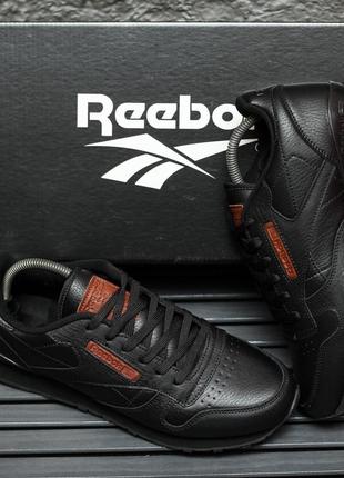 Мужские кожаные кроссовки reebok classic leather black6 фото