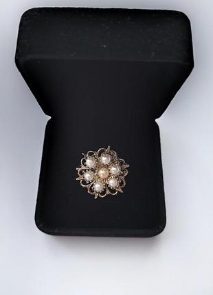 Вінтажна старовинна перлинна брошка, сріблясто-золотиста англія3 фото