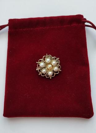 Вінтажна старовинна перлинна брошка, сріблясто-золотиста англія8 фото