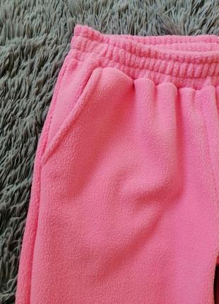 Утеплённые спортивные прогулочные штаны джоггеры мех плюш флис ярко розовый цвет утеплені спортивні3 фото