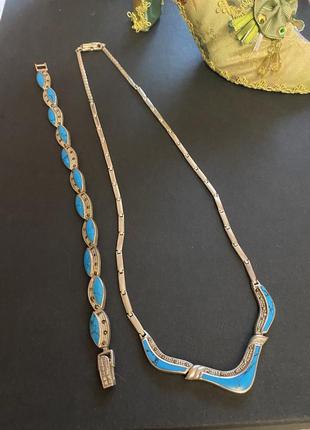💎винтажный серебряный гарнитур с бирюзой.