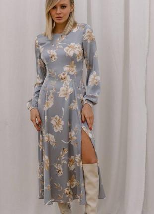 Сукня шовкова довга,принт квіти