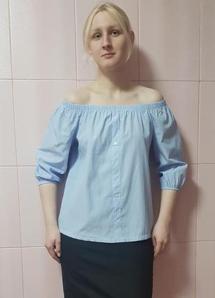 Рубашка блуза женская летняя голубая белая полоска s