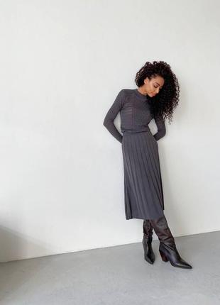 Платье вязаное длинное графит5 фото