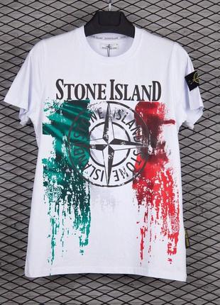 Біла оверсайз футболка stone island / чоловічі футболки стон айленд