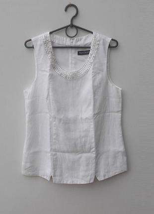 Біла лляна блузка блуза з вишивкою з бісеру