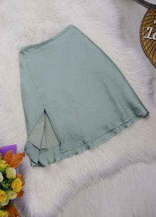 Спідниця атласна міні з розрізом сатинова юбка м‘ятного кольору alice in the eve