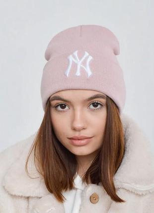 Стильна рожева шапка з принтом ny new york yankees