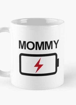 Чашка керамічна кружка з принтом mommy cіла батарейка для матусі біла 330 мл