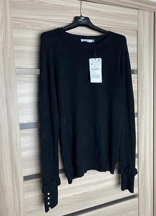 Светр трикотажний zara чорний кофта з перлинками