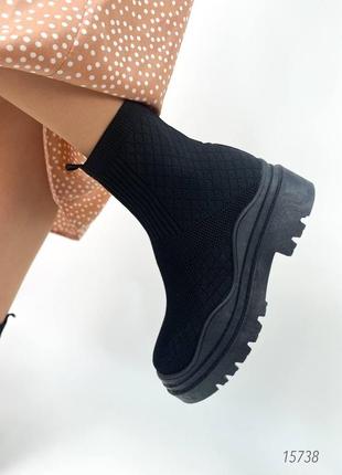 Трикотажные женские ботинки весна осень в стиле боттега венета черные bottega veneta демисезон сапоги сапожки8 фото