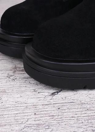Замшеві черевики на платформі жіночі чорні україна 2 шнурівки3 фото