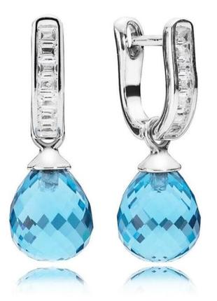 Серебрянные серьги пандора голубые кристаллы pandora серьги