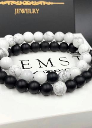 Парні браслети з кахолонгу та шунгіту (70001)