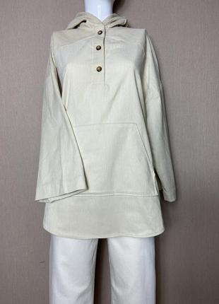 Вельветова сорочка-худі з капюшоном  колір айворі zara