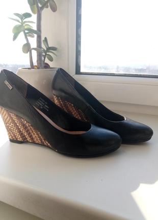 Шкіряні туфлі на платформі з змііним принтом