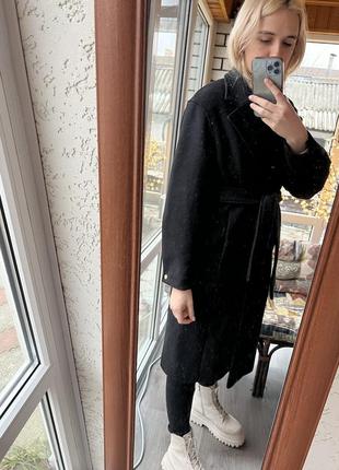 Черное теплое пальто халат2 фото