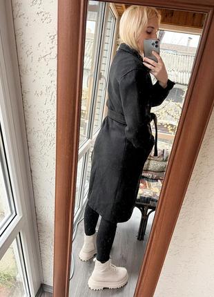 Черное теплое пальто халат6 фото