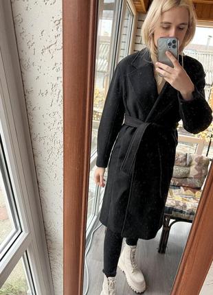 Черное теплое пальто халат5 фото