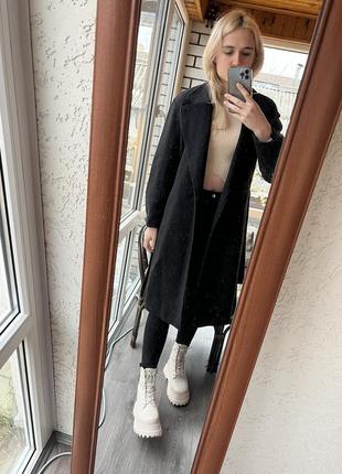 Черное теплое пальто халат7 фото