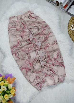 Спідниця міді в актуальний принт з рюшею шифонова