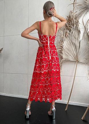 Сукня плаття на брителях мереживо червона нарядне3 фото